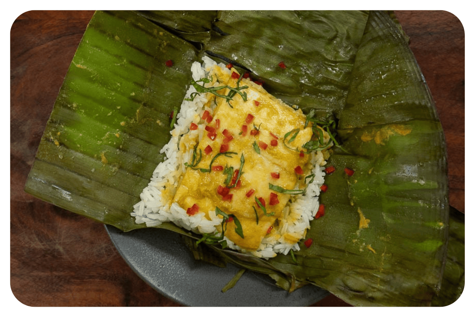 pescado al coco al vapor y arroz jazmín 